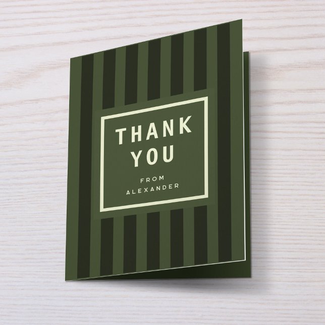 Modern Green Sporty Stripes Graduation Thank You Card (modern, green sporty stripes graduation thank you card)