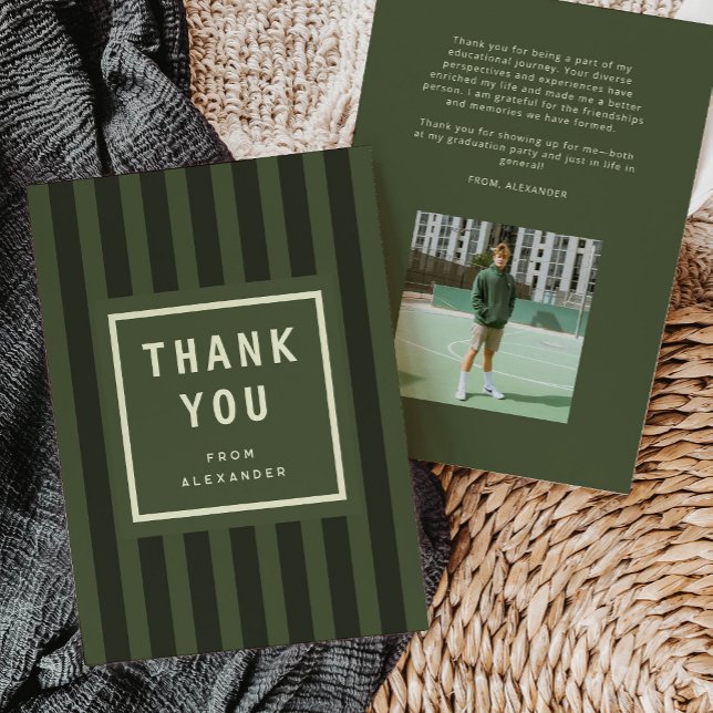 Modern Green Sporty Stripes Graduation Thank You Card (modern green sporty stripes graduation thank you card)