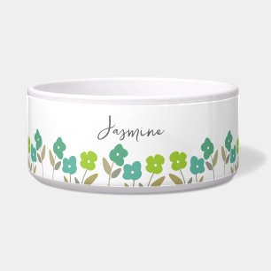 Modern Green  Spring Floral Blooms Custom Name    Bowl