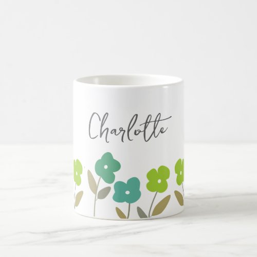 Modern Green  Spring Floral Blooms Custom Name    Coffee Mug