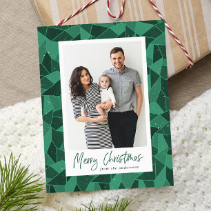 Modern Green Stained Glass Merry Christmas Photo Holiday Postcard