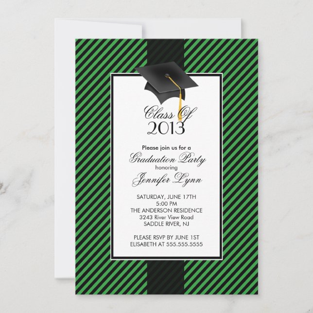 Modern Green Stripe Graduation Party Invitation (Front)