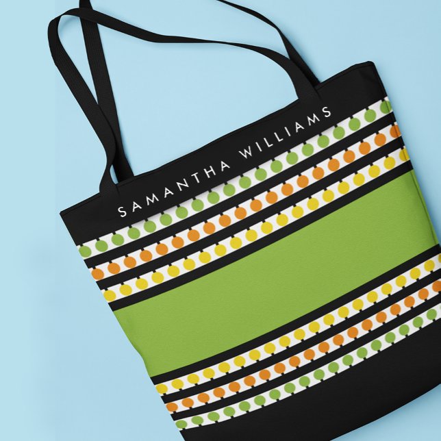 Modern Green Stripe Monogram Tote Bag (Creator Uploaded)