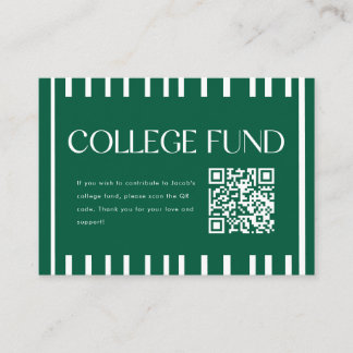Modern Green Striped College Fund QR Code Enclosure Card