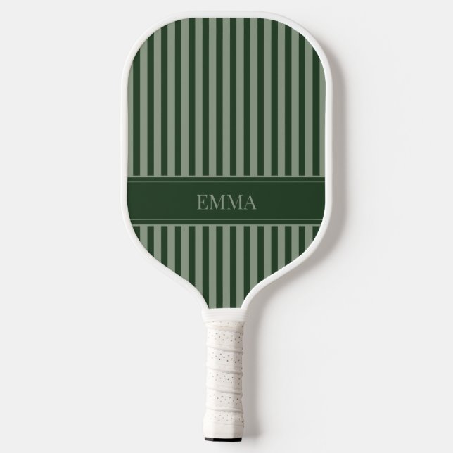 Modern Green Striped Cute Preppy Simple Basic Name Pickleball Paddle (Back)