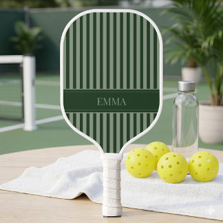 Modern Green Striped Cute Preppy Simple Basic Name Pickleball Paddle