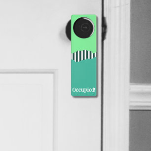 Modern Green Striped Torn Green Layer Occupied! Door Hanger