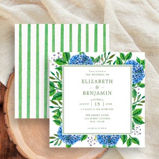 Modern Green Stripes Blue Hydrangeas Wedding