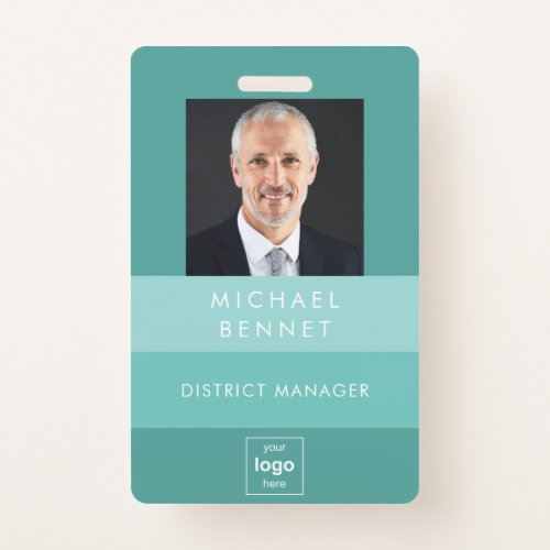 Modern Green Stripes Company Photo ID  Badge