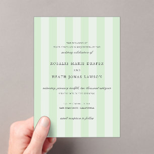 Modern Green Stripes Elegant Wedding Acrylic Invitations