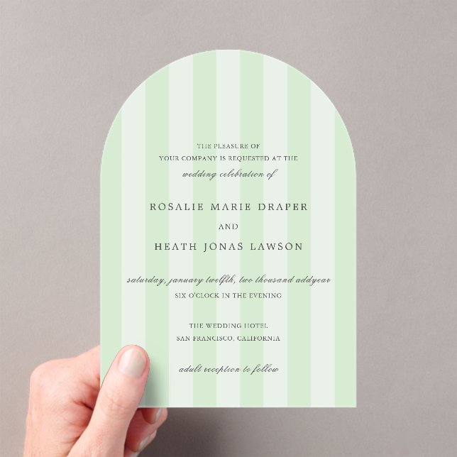 Modern Green Stripes Elegant Wedding Acrylic Invitations (Insitu (Handheld))