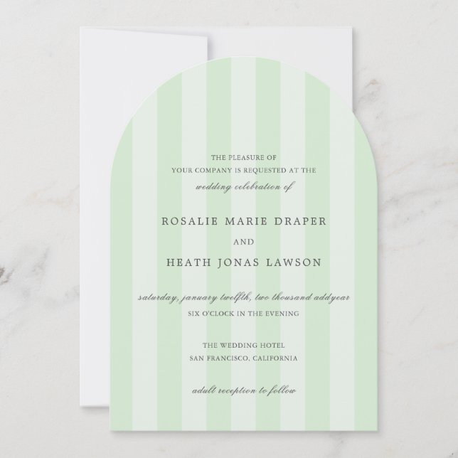 Modern Green Stripes Elegant Wedding Invitation (Front)