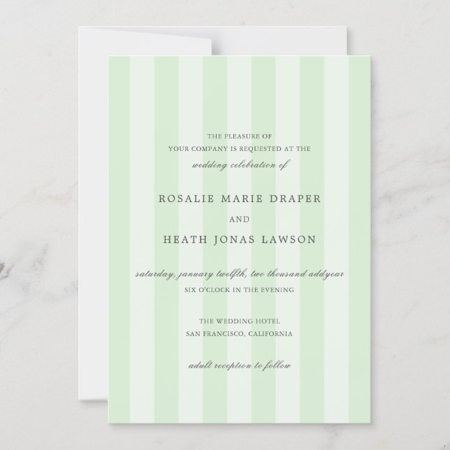 Modern Green Stripes Elegant Wedding Magnetic Invitation (Front)