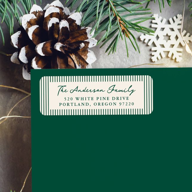 Modern Green Stripes Holiday Return Address Label (Creator Uploaded)
