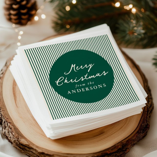 Modern Green Stripes Merry Christmas Napkins (Creator Uploaded)