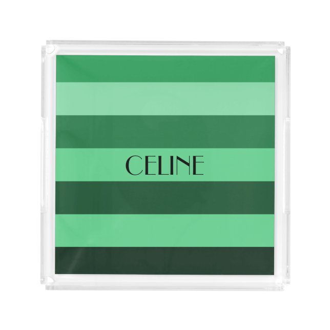 Modern Green Stripes Name Acrylic Tray (Small)