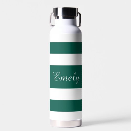 Modern Green Stripes Name Water Bottle