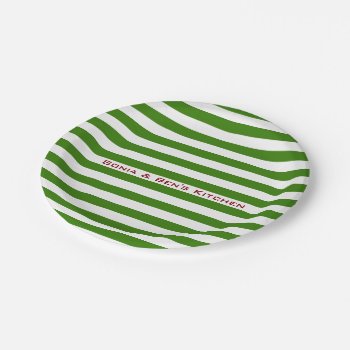 Modern Green Stripes On Any Color With Custom Text Paper Plates by KreaturShop at Zazzle