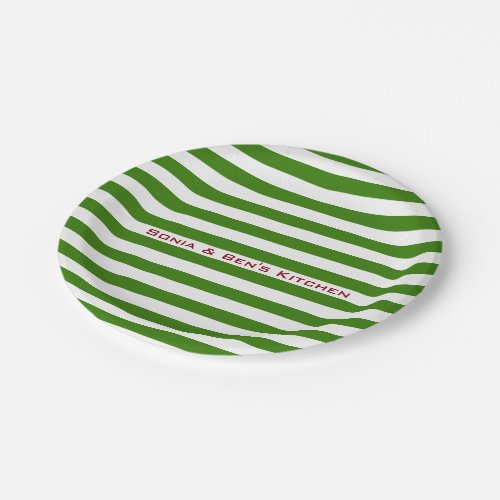 Modern Green Stripes on any Color with Custom Text Paper Plates