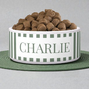 Modern Green Stripes Pattern Personalized Dog Pet Bowl