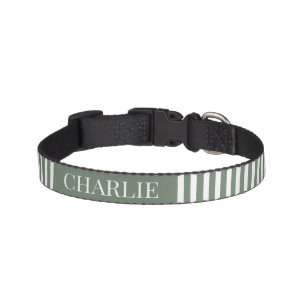 Modern Green Stripes Pattern Personalized Name Pet Collar