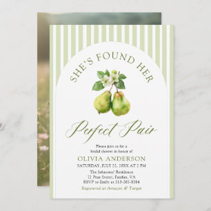 Modern Green Stripes Perfect Pair Bridal Shower Invitation