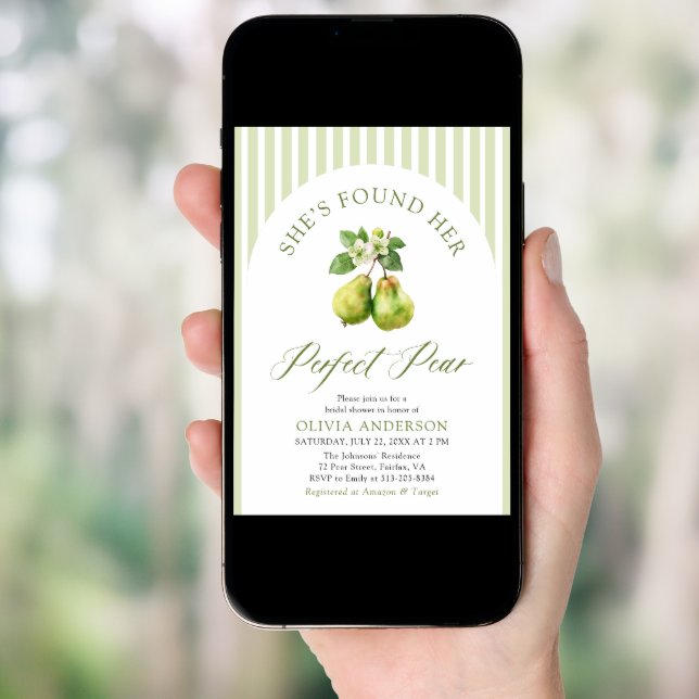 Modern Green Stripes Perfect Pear Bridal Shower Invitation (Front Digital)