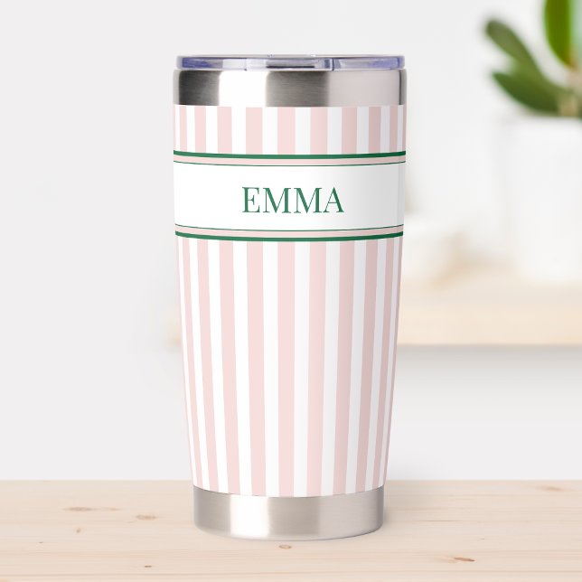Modern Green Stripes Personalized Bridesmaid Name Insulated Tumbler (Modern Green Stripes Personalized Bridesmaid Name Insulated Tumbler)