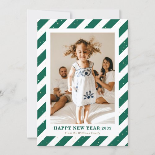 Modern Green Stripes Photo New Year Card