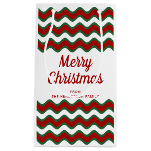 Modern Green Stripes Script Christmas Small Gift Bag