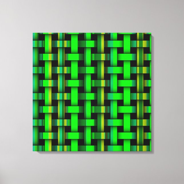 Modern Green Stripes Weave Pattern Canvas Art (Front)