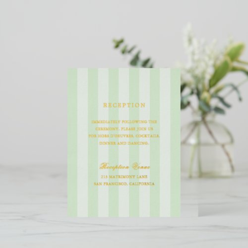 Modern Green Stripes Wedding Foil Enclosure Card