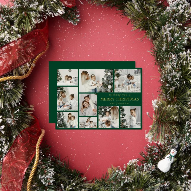 Modern Green Stylish Multi Photo Grid Holiday Card (Insitu)