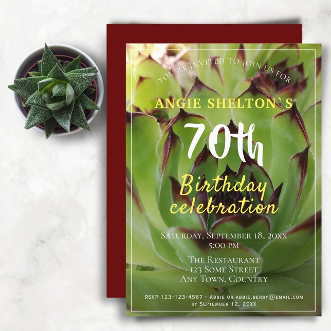 Modern Green Succulent 70th Birthday Party Invitation (Creator Uploaded)