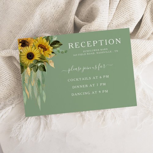 Modern Green Sunflower Wedding Reception Enclosure Card