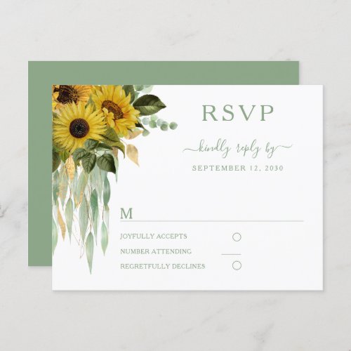 Modern Green Sunflower Wedding RSVP Postcard