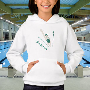 Modern Green Swimmer Illustration Swimming Theme Hoodie