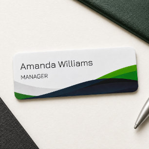 Modern Green Swirl Employee Name Tag