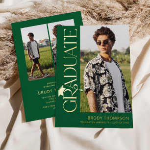 Modern Green Tassel 3 Photo Graduation Foil Invitation