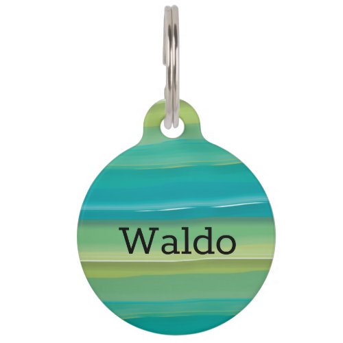 Modern Green Teal Abstract   Pet ID Tag