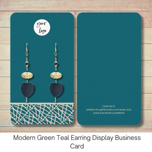 Modern Green Teal Earring Display Business Card