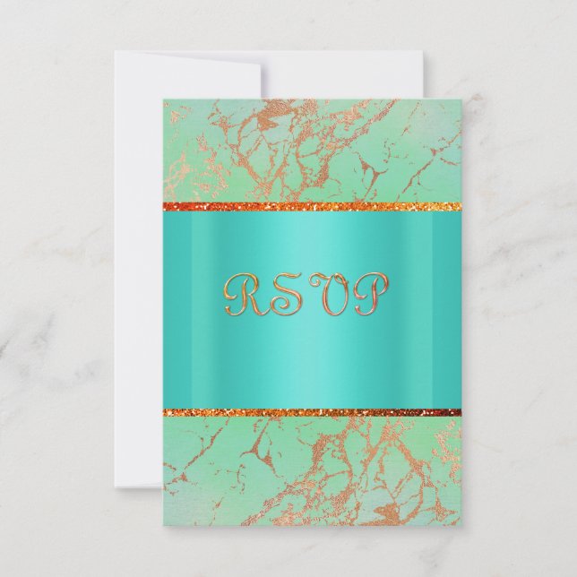 MODERN GREEN TEAL Marble gold rsvp Card (Front)