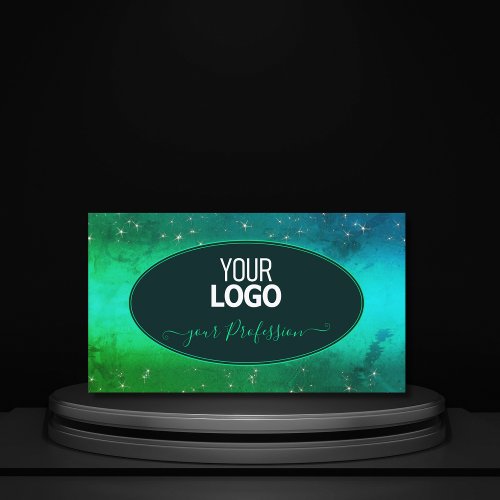 Modern Green Teal Sparkling Glitter Stars Add Logo Business Card