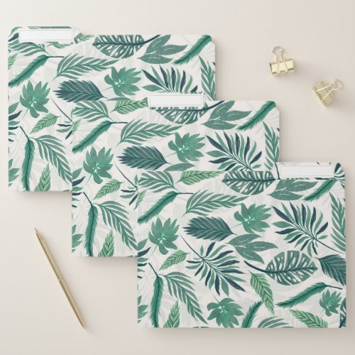 Modern Green Teal Tropical Leaves Design File Folder