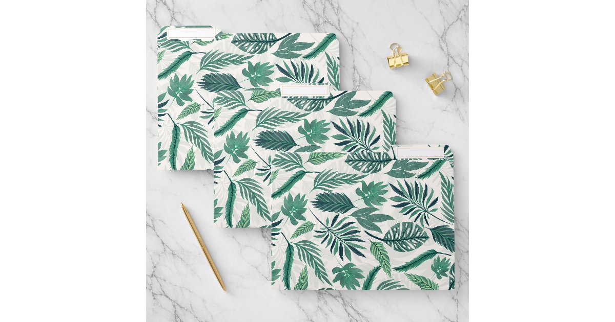 Modern Green Teal Tropical Leaves Design File Folder | Zazzle
