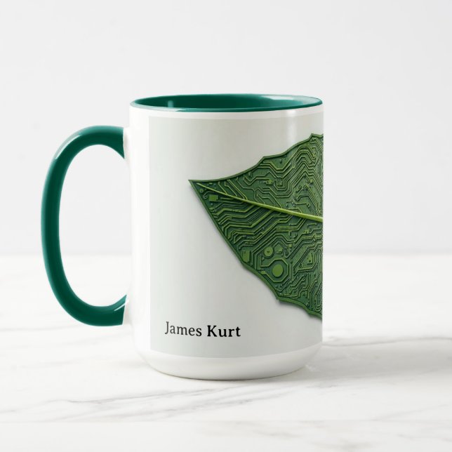 Modern Green Tech Leaf Personalized Mug (Left)