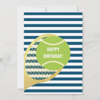Modern Green Tennis Ball Navy Blue Birthday
