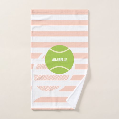 Modern Green Tennis Ball Pink Name Hand Towel