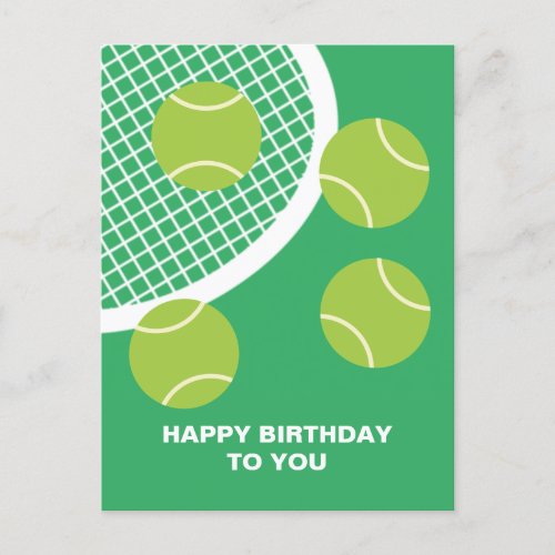 Modern Green Tennis Ball Racket Happy Birthday Postcard