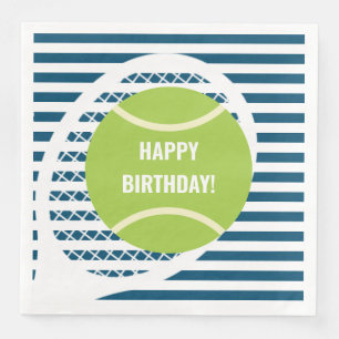 Modern Green Tennis Ball Striped Birthday Paper Dinner Napkins